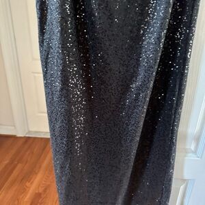 Neiman Marcus Black Sequin Maxi Pencil Skirt with slit in back